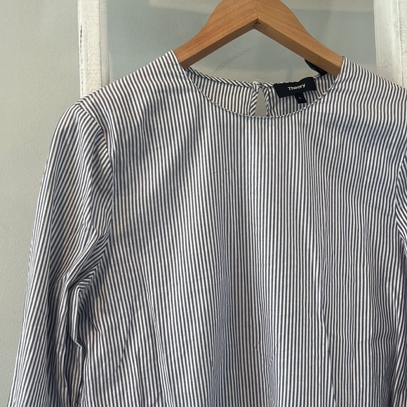Theory pinstripe Lexandra peplum ruffle long sleeve tunic large - Picture 4 of 9